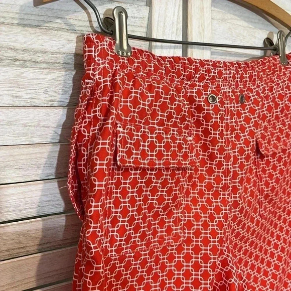 TOOBYDOO NY Youth Boys 9-10 Large Red White Geo Print Swim Trunks Bathing Suit - Picture 7 of 8